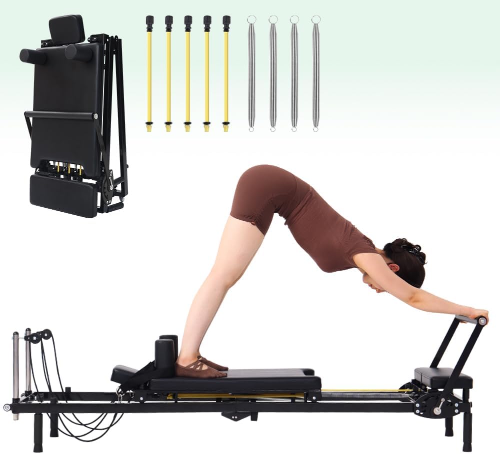 Pilates Reformer Spring - Mesin Pilates Reformer Lipat, 2-in-1 dengan